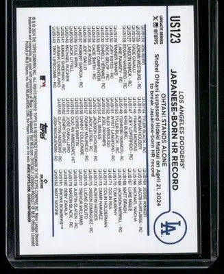 Baseball trading card featuring Shohei Ohtani from 2024 Topps Update US123 HR Record