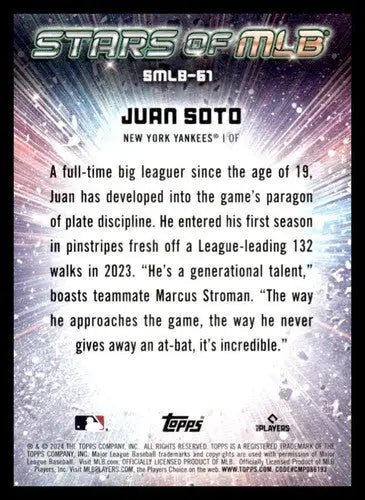 Original gloss of Juan Soto baseball card from 2024 Topps Update Stars of the MLB