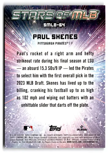Baseball card back featuring original gloss from 2024 Topps Update Stars Paul Skenes