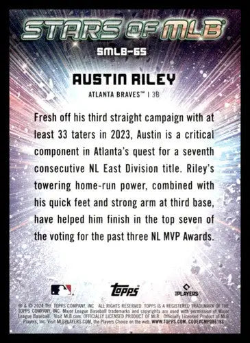 Baseball card back from 2024 Topps Update Stars of the MLB Austin Riley NM-MT