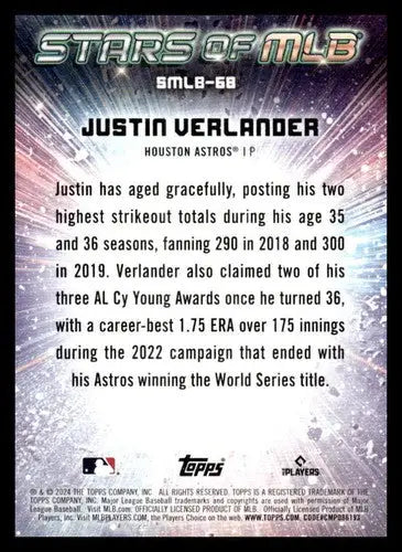 Justin Verlander baseball card from 2024 Topps Update Stars of the MLB series
