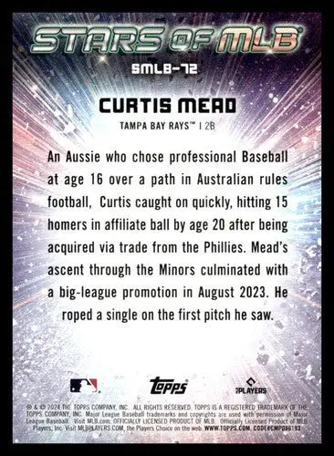 Baseball card back with original gloss for 2024 Topps Update Stars of the MLB Curtis Mead