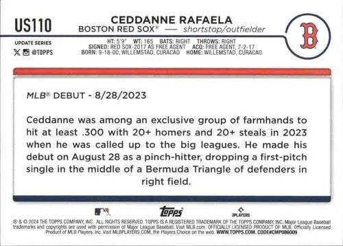 2024 Topps Update #US110 Ceddanne Rafaela NM-MT Red Sox ID:76330 - Baseball Card Single