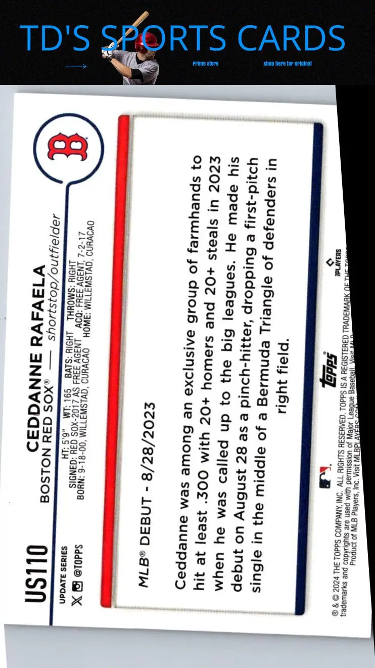 Ceddanne Rafaela baseball card from 2024 Topps Update US110 Ceddanne Rafaela