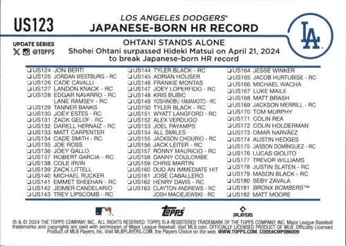 2024 Topps Update #US123 Shohei Ohtani NM-MT Dodgers ID:76333 - Baseball Card Single