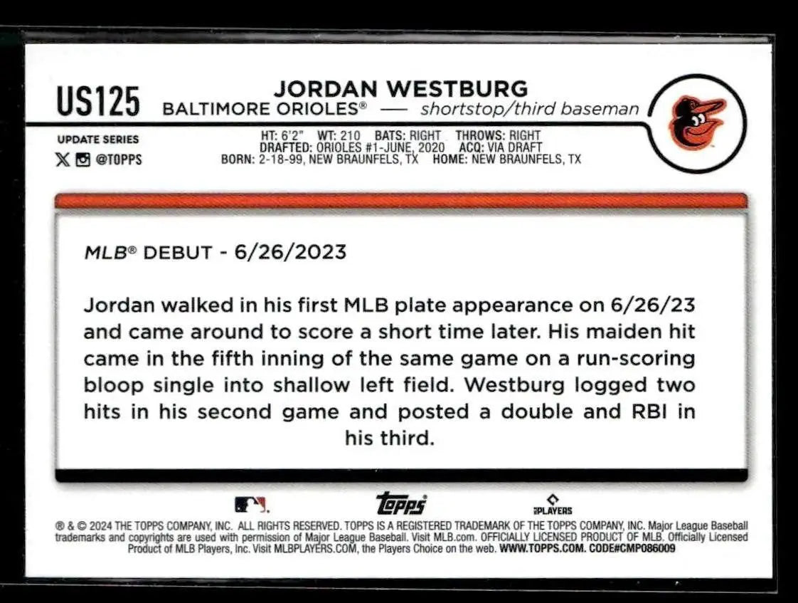 2024 Topps Update #US125 Jordan Westburg - Baseball Card Single