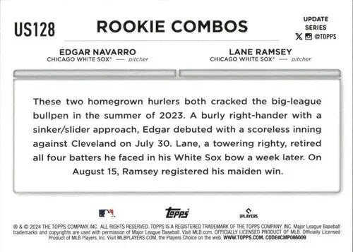 Original gloss baseball rookie card US128 Edgar Navarro Topps Update 2024