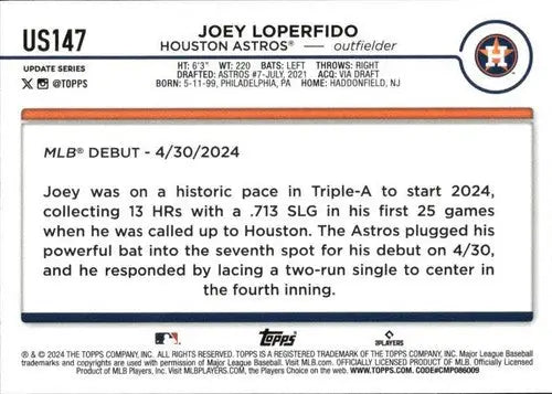 2024 Topps Update #US147 Joey Loperfido NM-MT Astros ID:76344 - Baseball Card Single