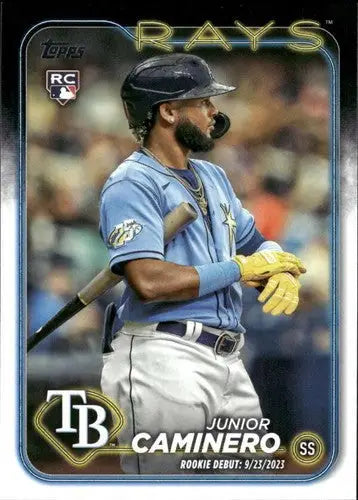 Junior Caminero baseball card from 2024 Topps Update with original gloss, Rays ID 76359