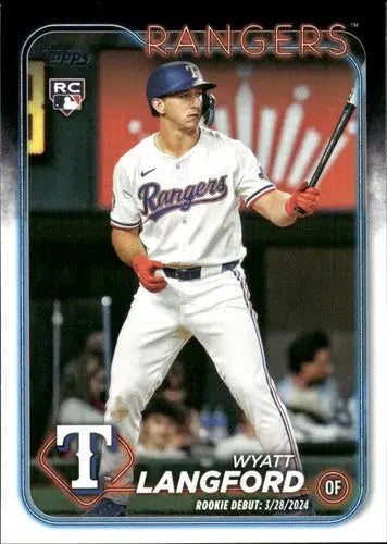 Wyatt Langford baseball card from 2024 Topps Update with original gloss Rangers ID 76385