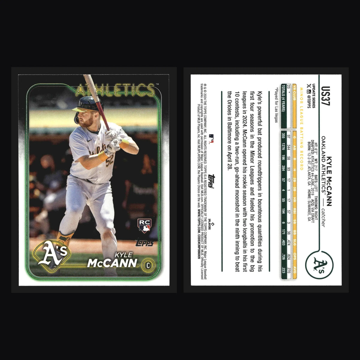 2024 Topps Update #US37 Kyle McCann Athletics RC - Baseball Card Single