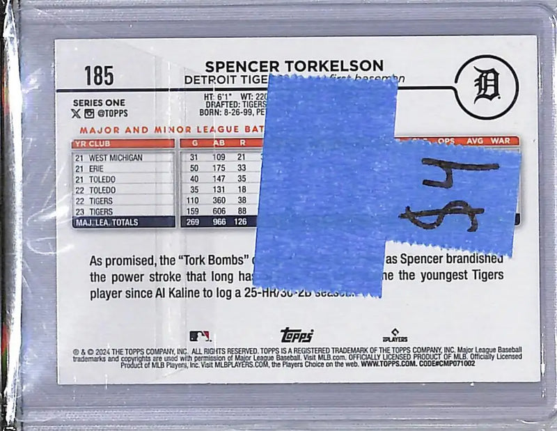 2024 Topps Yellow #185 Spencer Torkelson NM-MT Detroit Tigers