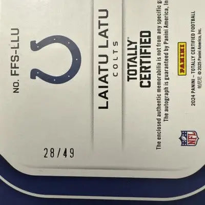 2024 Totally Certified Laiatu Latu Freshman Fabric RPA /49 RC - Football Card Single