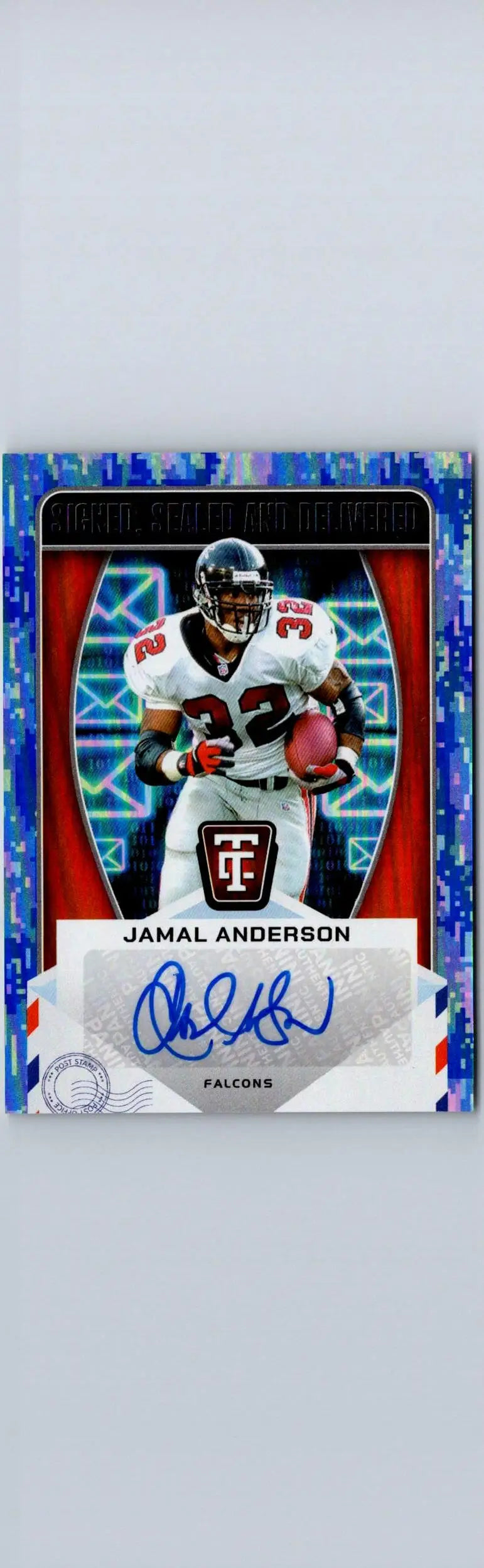 Jamal Anderson autographed football card featuring Mirror Platinum Blue and Platinum Blue Camo design