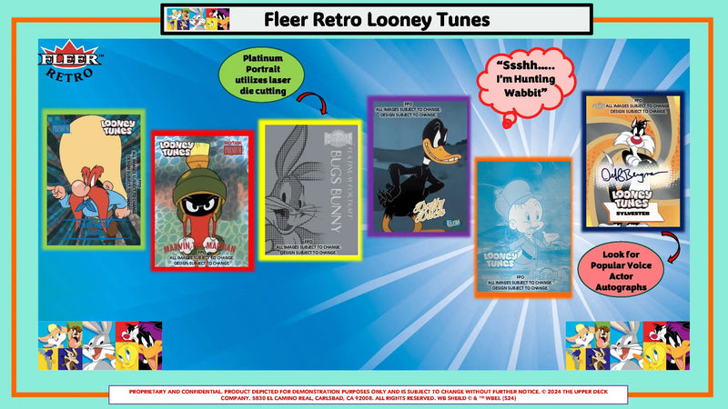 Fleer Retro Looney Tunes trading cards display with character designs and special features