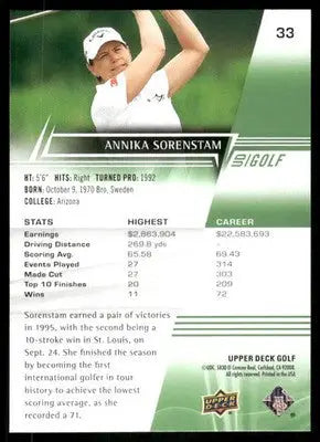 2024 Upper Deck Golf Annika Sorenstam #33 Golf - Other