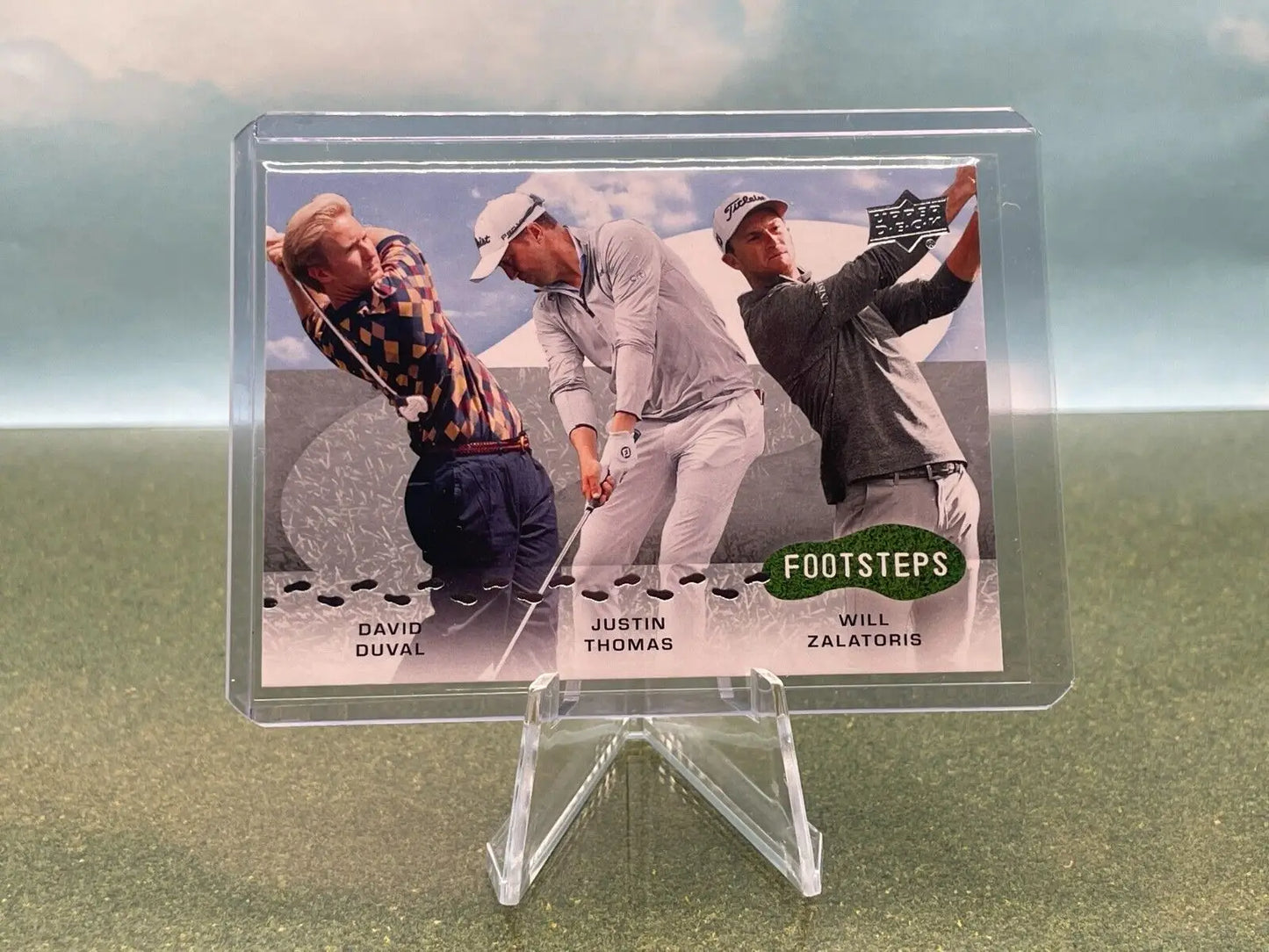 Upper Deck Golf trading card featuring David Duval, Justin Thomas, and Will Zalatoris