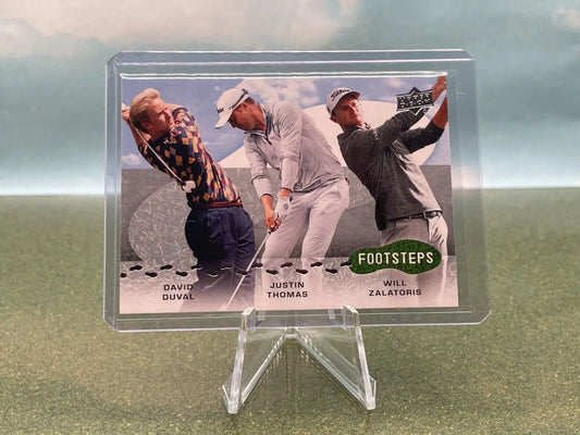 Upper Deck Golf trading card featuring David Duval, Justin Thomas, and Will Zalatoris