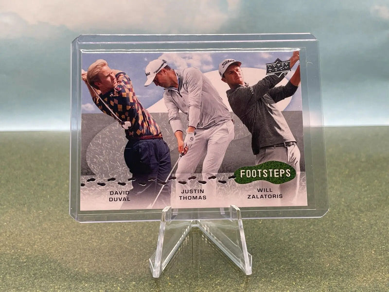 Upper Deck Golf trading card featuring David Duval, Justin Thomas, and Will Zalatoris