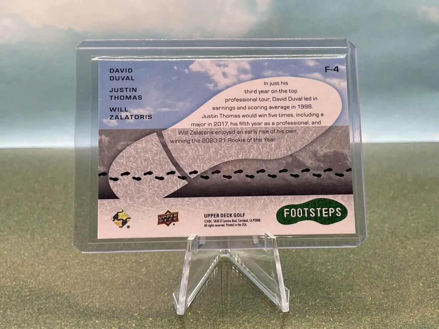 2024 Upper Deck Golf Footsteps card featuring David Duval, Justin Thomas, and Will Zalatoris