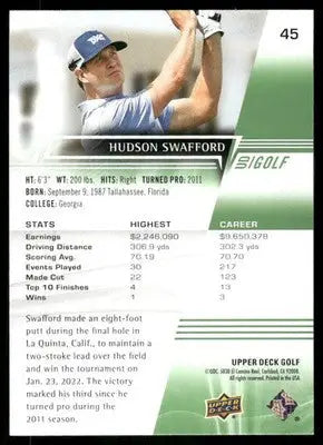2024 Upper Deck Golf Hudson Swafford #45 Golf - Golf Card Single
