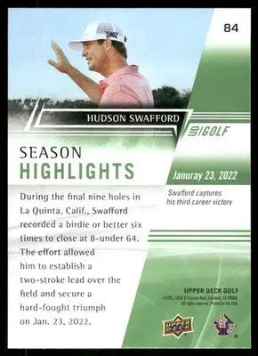 2024 Upper Deck Golf Hudson Swafford #84 Season Highlights Golf - Other