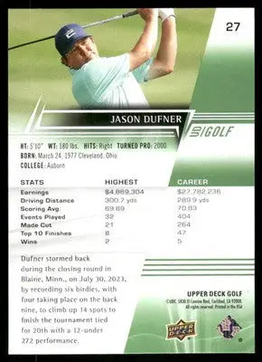 2024 Upper Deck Golf Jason Dufner #27 Golf - Golf Card Single