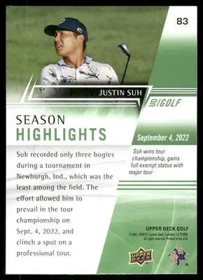 2024 Upper Deck Golf Justin Suh #83 Season Highlights Golf - Other
