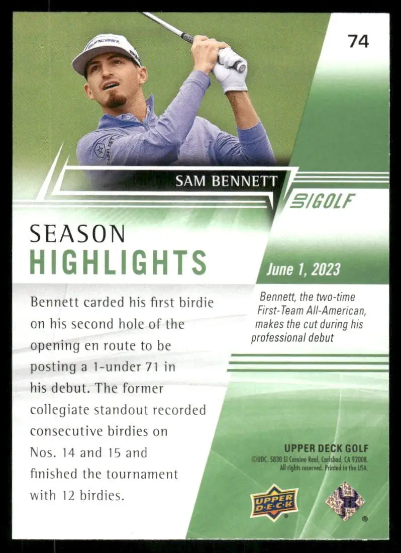 2024 Upper Deck Golf Sam Bennett #74 Season Highlights Golf - Golf Card Single