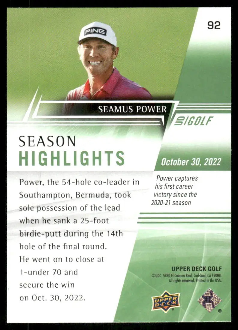 2024 Upper Deck Golf Seamus Power #92 Season Highlights Golf - Other