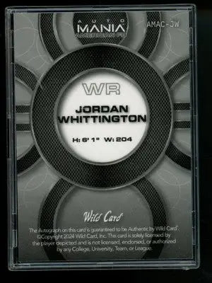 2024 Wild Card AutoMania American Football Jordan Whittington #AMAC-JW Auto 8/10 - Football Card Single