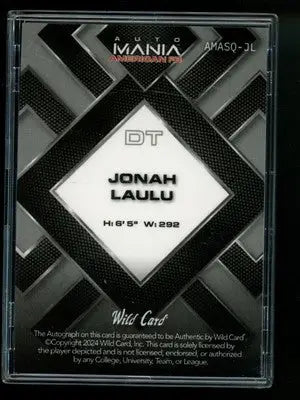 2024 Wild Card AutoMania Jonah Laulu #AMASQ-JL 6/25 Football - Football Card Single
