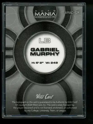 2024 Wild Card Mania Automania Gabriel Murphy #AMAC-GM Autograph 5/5 Football - Football Card Single