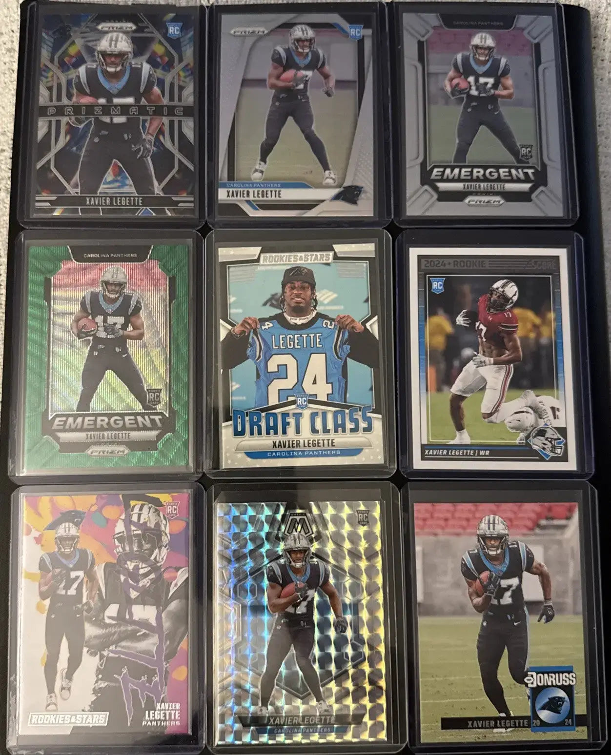 2024 Xavier Leggette 9 Card Lot RC Prizm Mosaic Donruss - Football Card Single