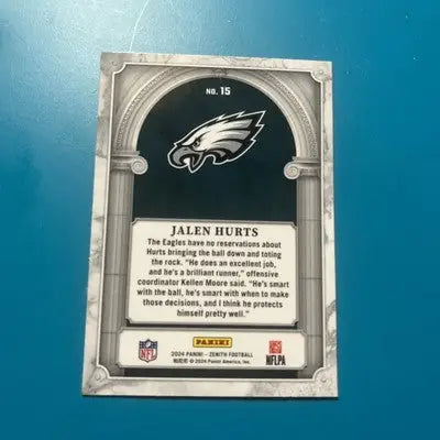 Jalen Hurts football card from 2024 Zenith Jalen Hurts Philadelphia Eagles collection