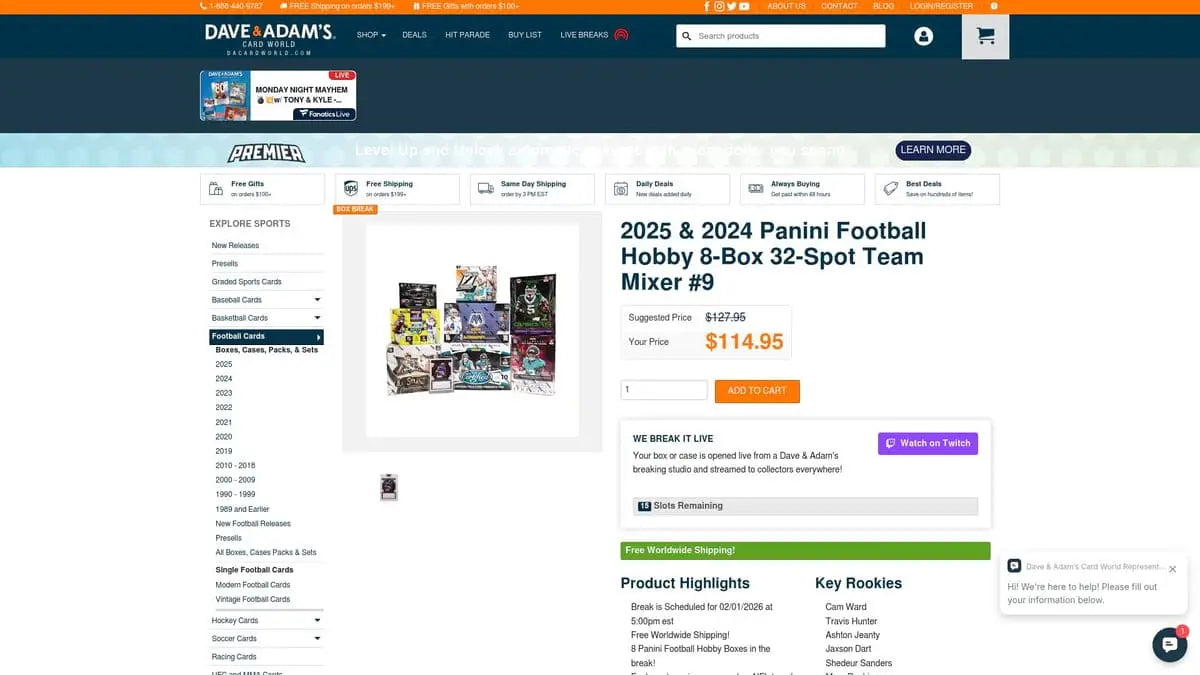 2025 & 2024 Panini football box cards in vibrant team mixer packs