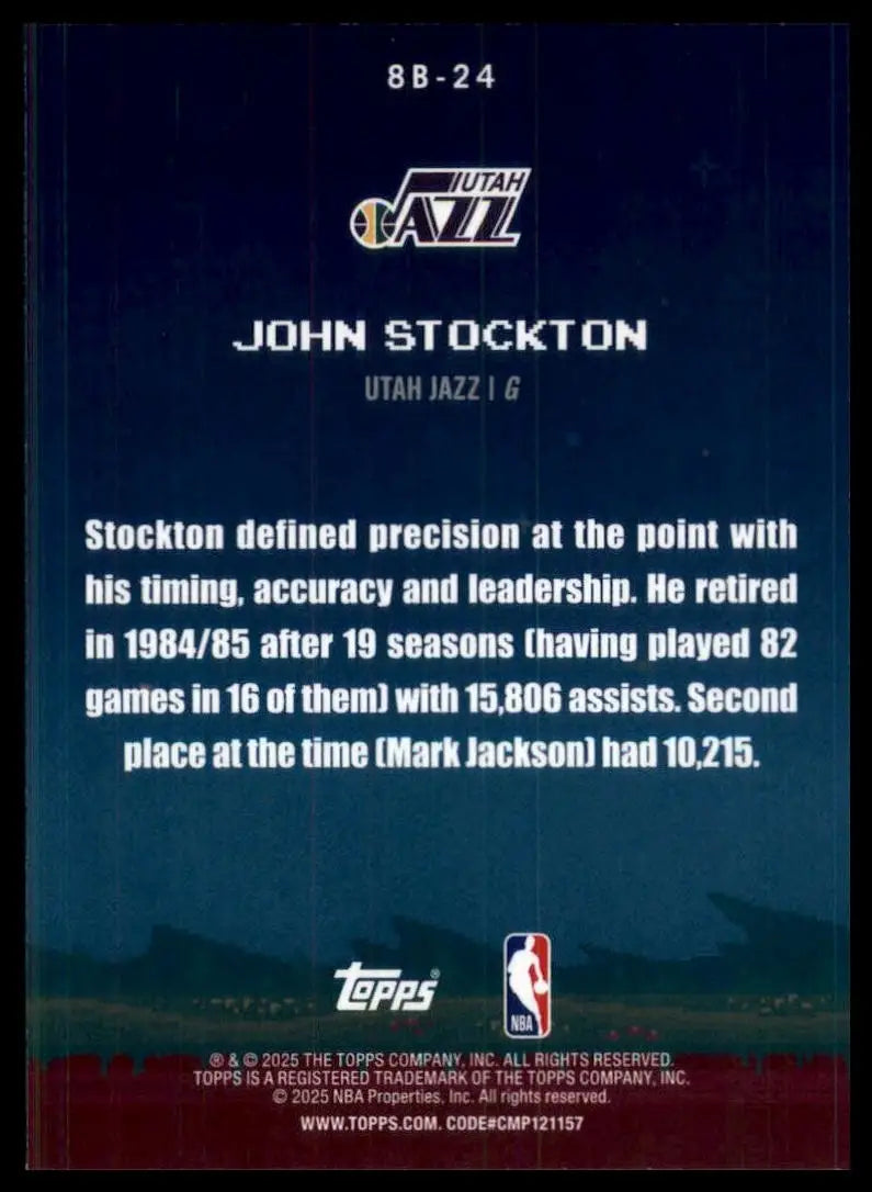 2025-26 8 Bit Ballers John Stockon #8B-24 Utah Jazz Basketball Card NBA Sports - Basketball Card Single
