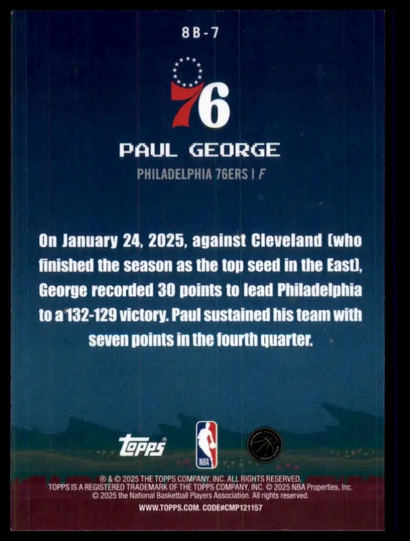 2025-26 8 Bit Ballers Paul George #8B-7 Philadelphia 76ers Basketball Card NBA - Basketball Card Single