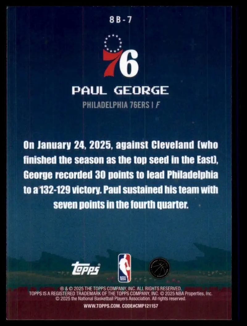 2025-26 8 Bit Ballers Paul George #8B-7 Philadelphia 76ers Basketball Card NBA - Basketball Card Single