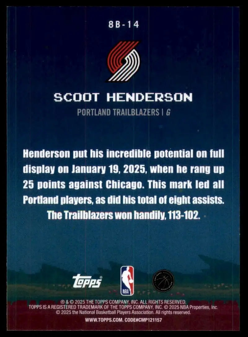 2025-26 8 Bit Ballers Scoot Henderson #8B-14 Portland Trail Blazers Basketball - Basketball Card Single