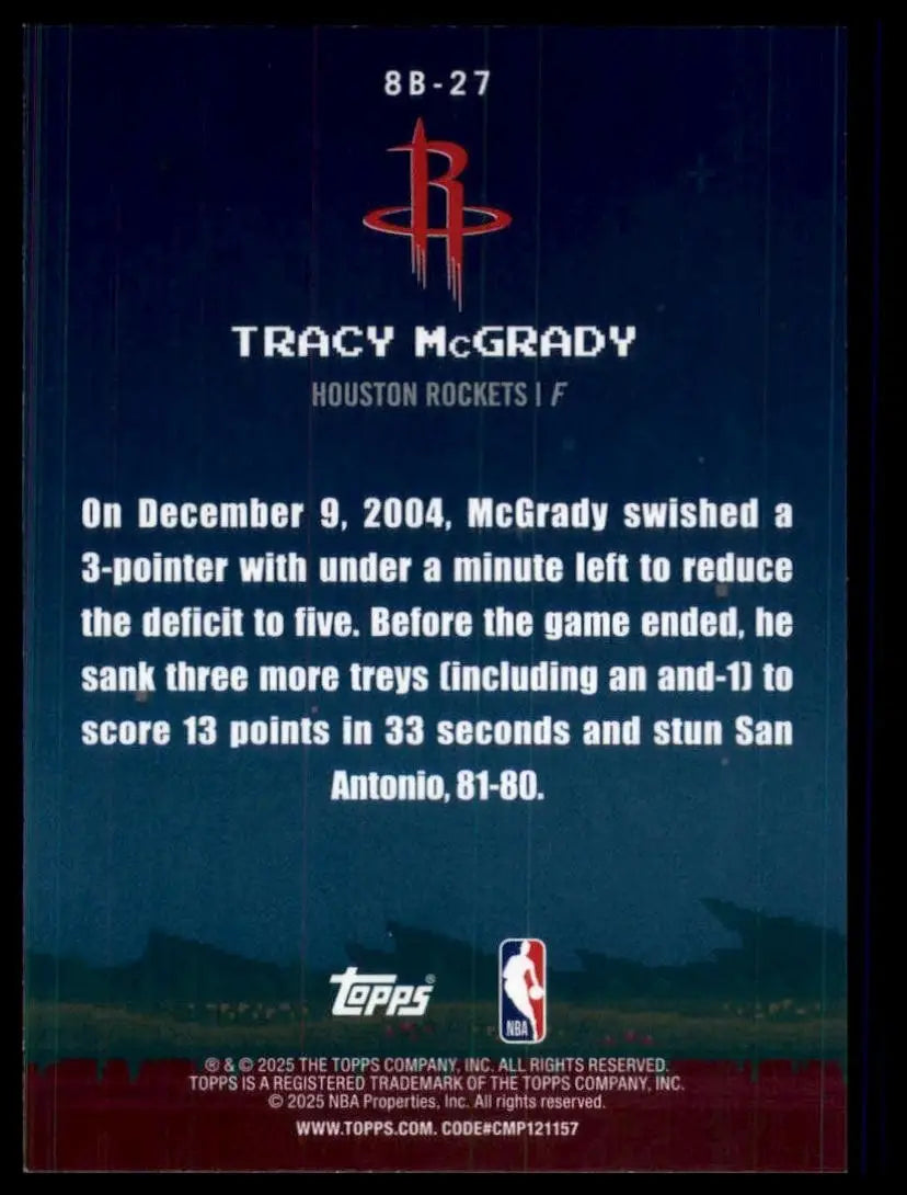 2025-26 8 Bit Ballers Tracy McGrady #8B-27 Houston Rockets Basketball Card NBA