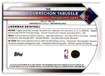 2025-26 Bowman #155 Guerschon Yabusele NM-MT 76ers ID:82415 - Basketball Card Single