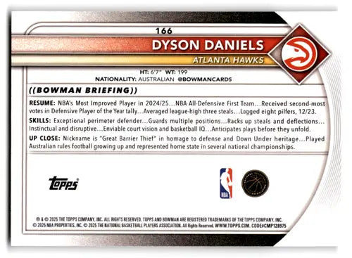 2025-26 Bowman #166 Dyson Daniels NM-MT Hawks ID:82420 - Basketball Card Single