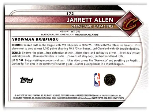 2025-26 Bowman #172 Jarrett Allen NM-MT Cavaliers ID:82423 - Basketball Card Single