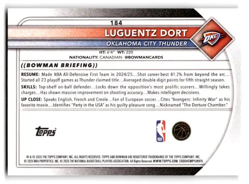 2025-26 Bowman #184 Luguentz Dort NM-MT Thunder ID:82429 - Basketball Card Single