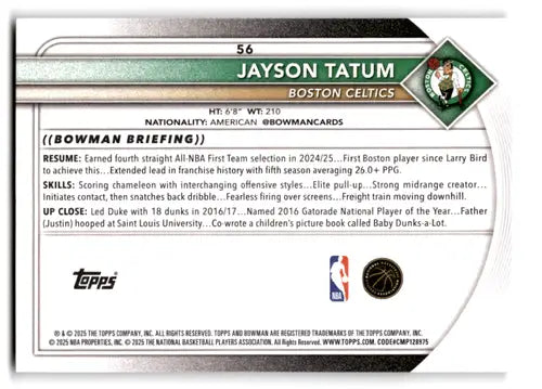 2025-26 Bowman #56 Jayson Tatum NM-MT Celtics ID:82389 - Basketball Card Single