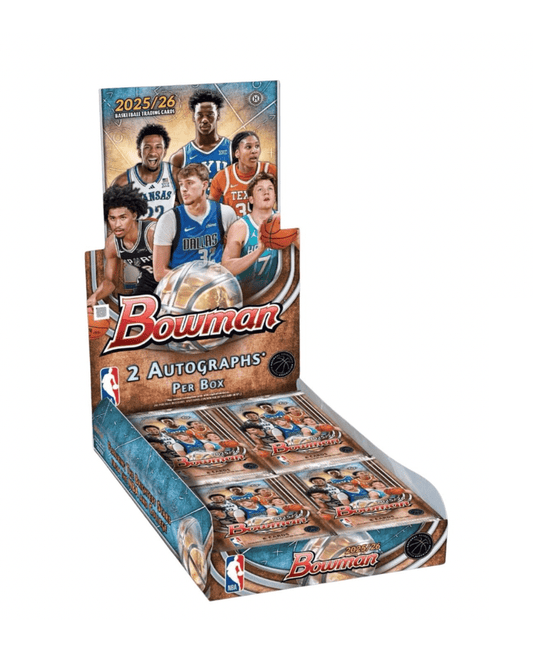 2025-26 Bowman Basketball Hobby Box sealed product
Bowman Basketball cards rookies prospects Chrome parallels
Bowman Basketball inserts and autographs NBA cards