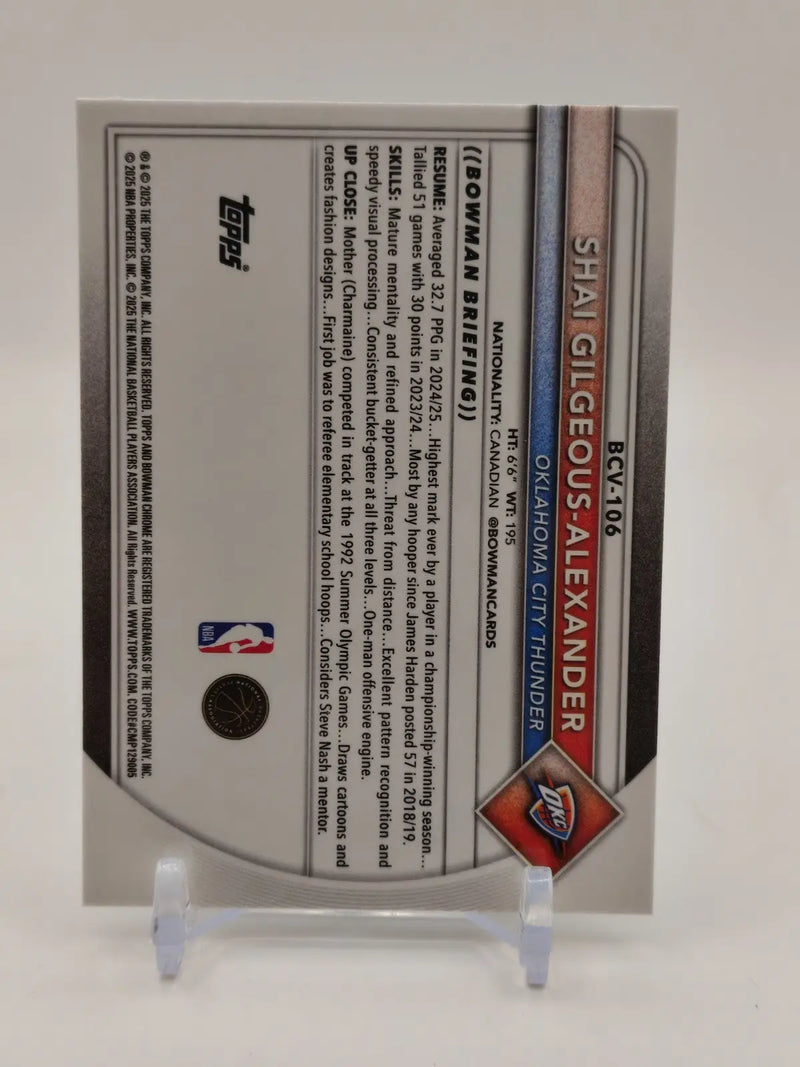 2025-26 Bowman Basketball Shai Gilgeous-Alexander Chrome Base Card #BCV-106 OKC - Basketball Card Single