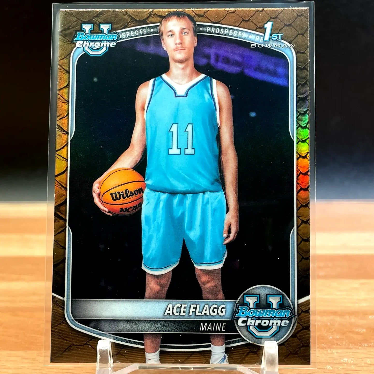 2025-26 Bowman Chrome 1st ACE FLAGG BCP-91 Maine Reptilian Refractor (RC) - Basketball Card Single