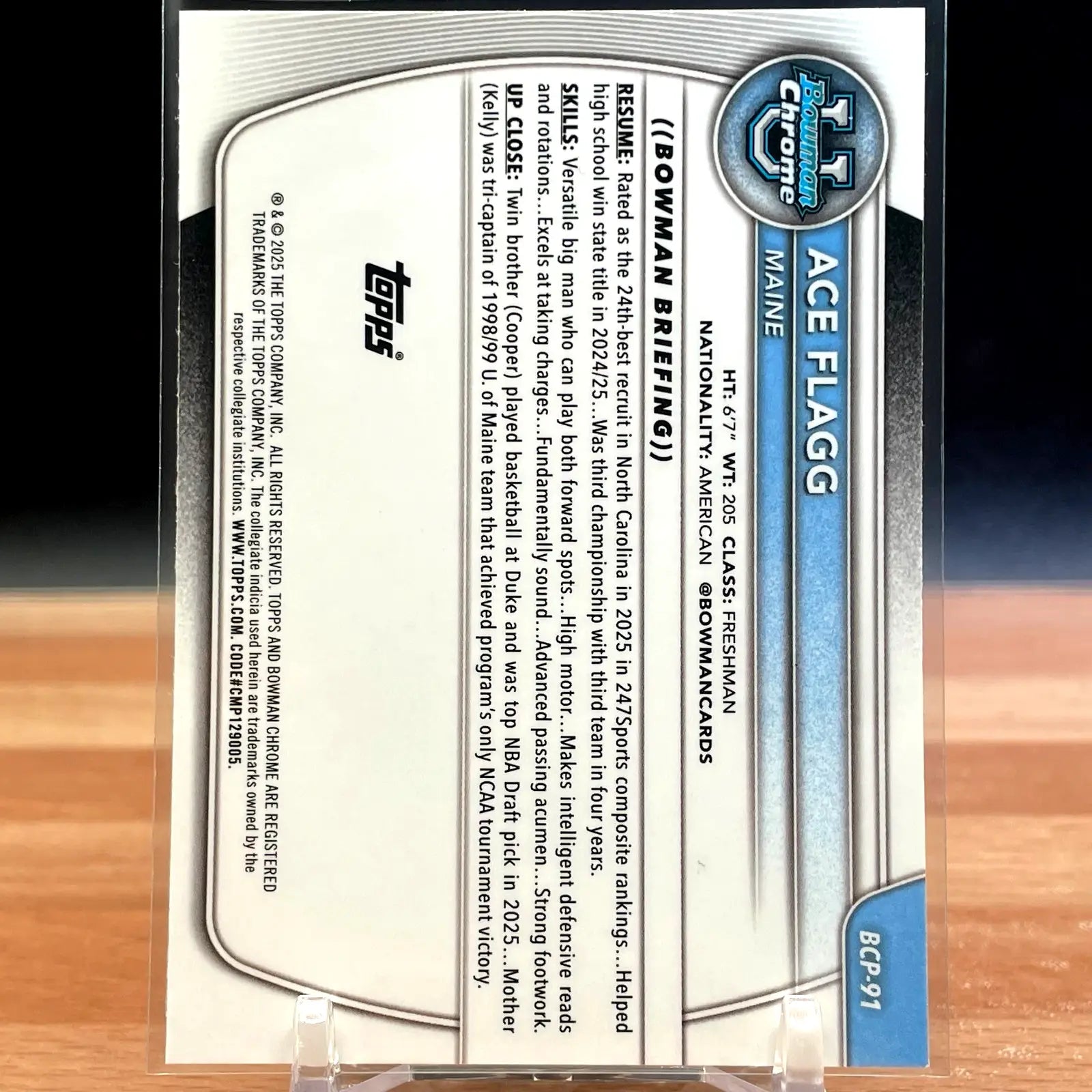 2025-26 Bowman Chrome 1st ACE FLAGG BCP-91 Maine Reptilian Refractor (RC) - Basketball Card Single